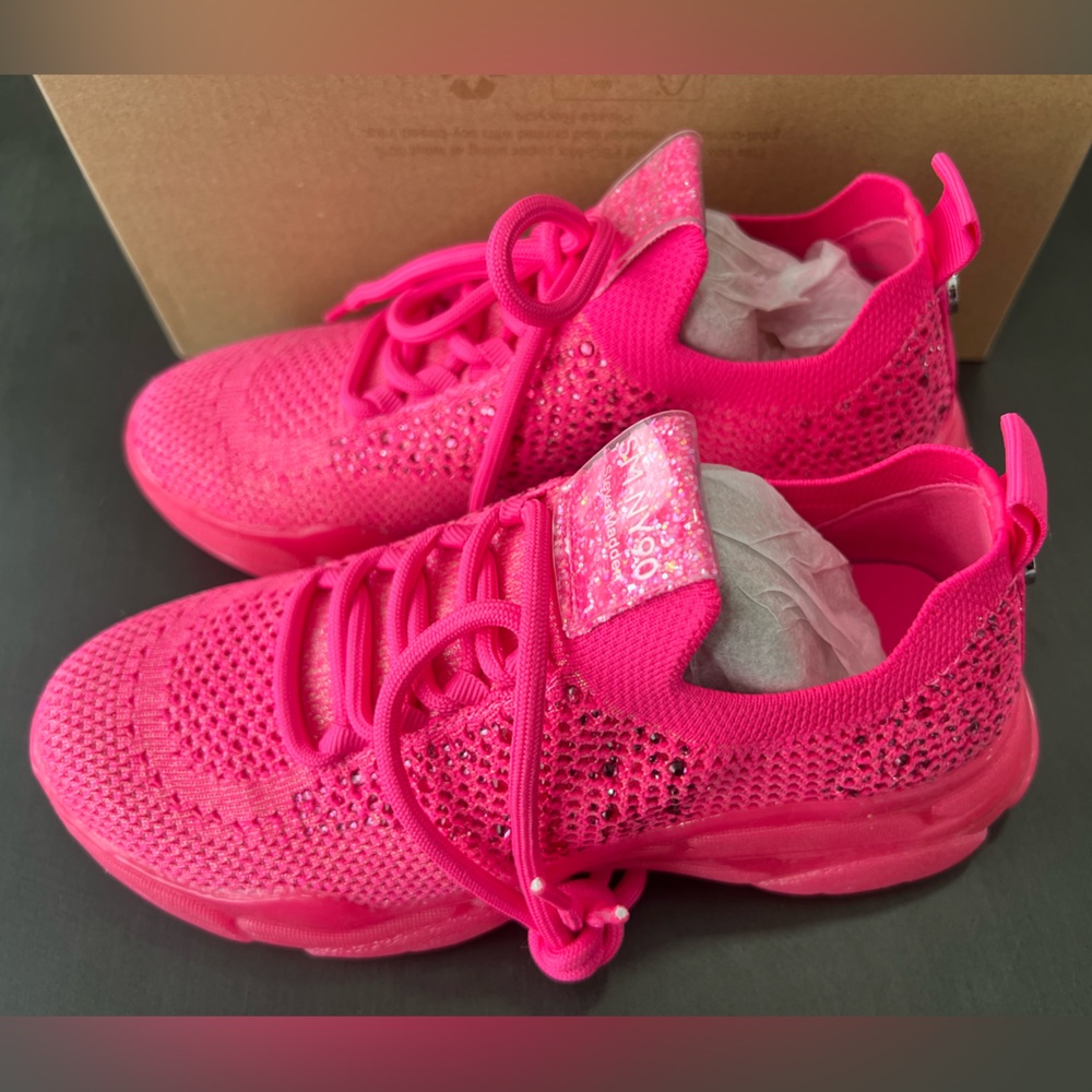 Steve Madden Girl’s Hot Pink Jserena Rhinestone Sz 3 Sneakers - Picture 4 of 8